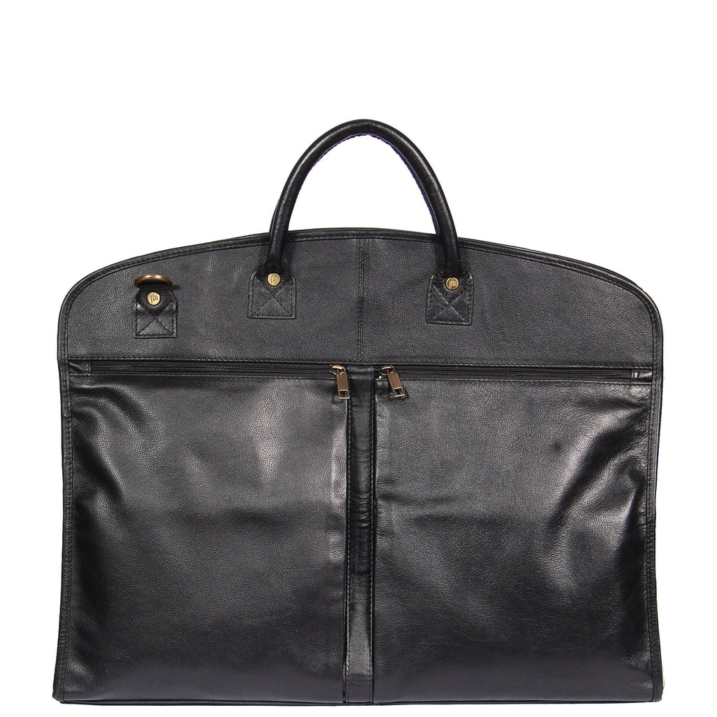 DR319 Genuine Soft Leather Suit Carrier Dress Garment Bag Black 3