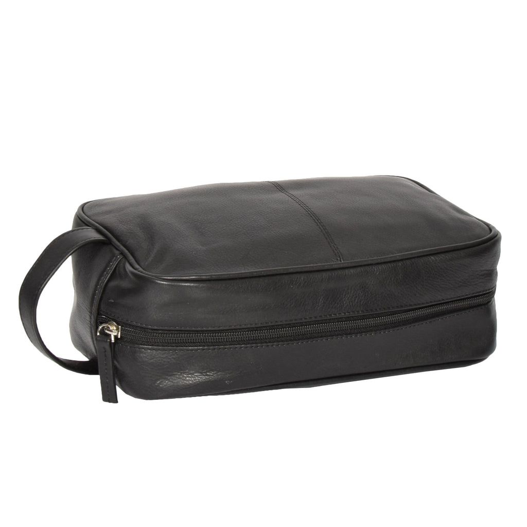 DR317 Leather Wash Toiletry Bag with Carry Handle Black 4