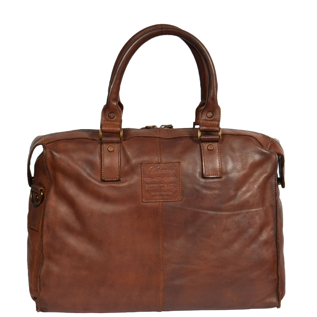 DR277 Real Leather Stylish Italian Travel Holdall Bag Rust 5