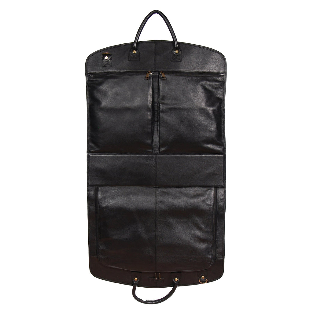 DR319 Genuine Soft Leather Suit Carrier Dress Garment Bag Black 4