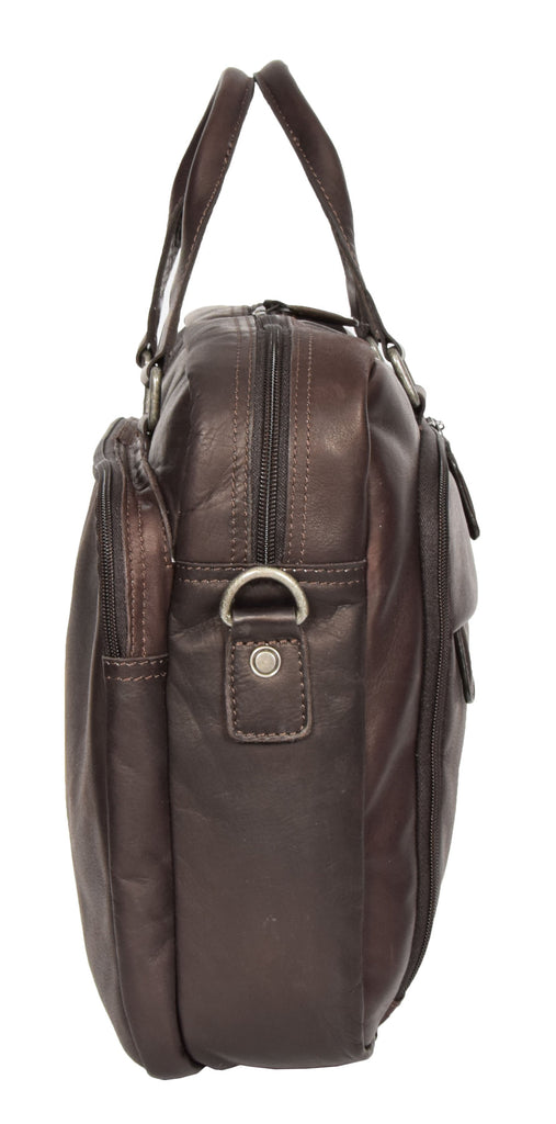 DR279 Men's Briefcase Genuine Soft Leather Laptop Bag Brown 3