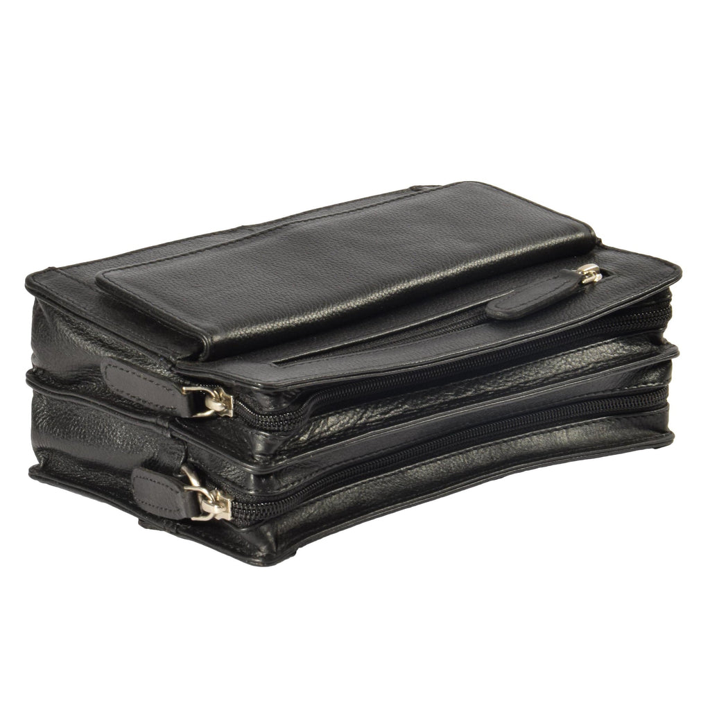 DR318 Real Leather Wrist Bag Clutch Travel Black 4