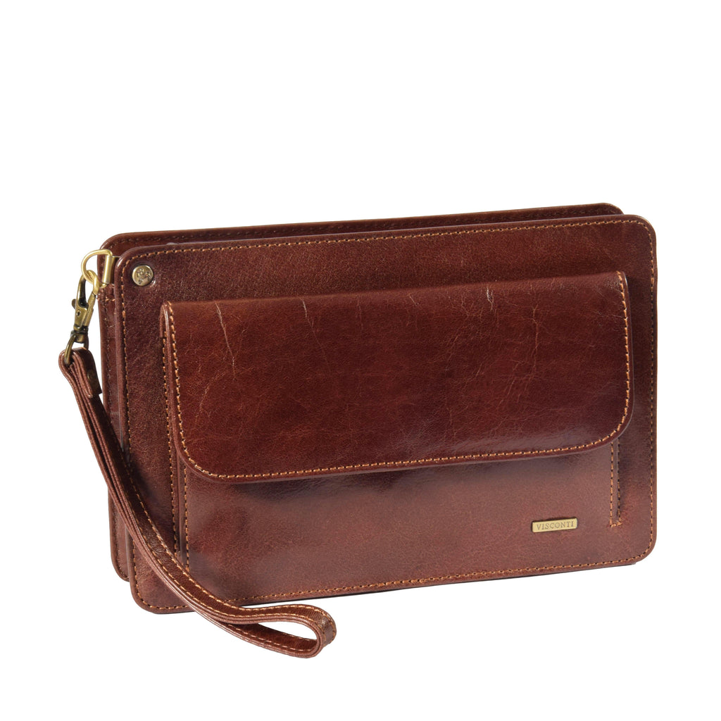 DR371 Real Leather Wristlet Pouch Brown 1