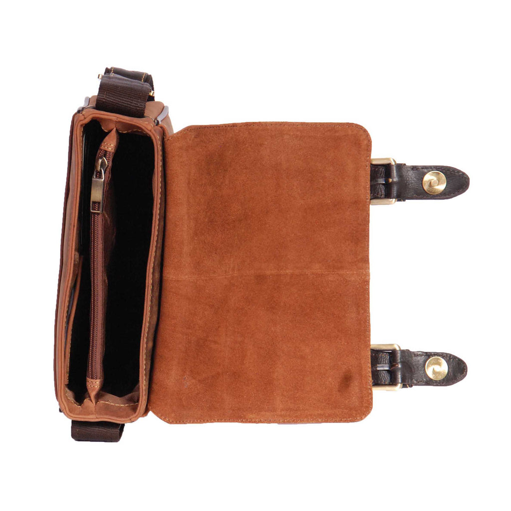 DR393 Satchel Style Leather Flight Bag Tan 4