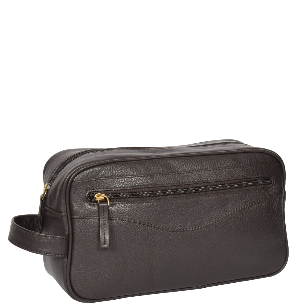 DR317 Leather Wash Toiletry Bag with Carry Handle Brown1