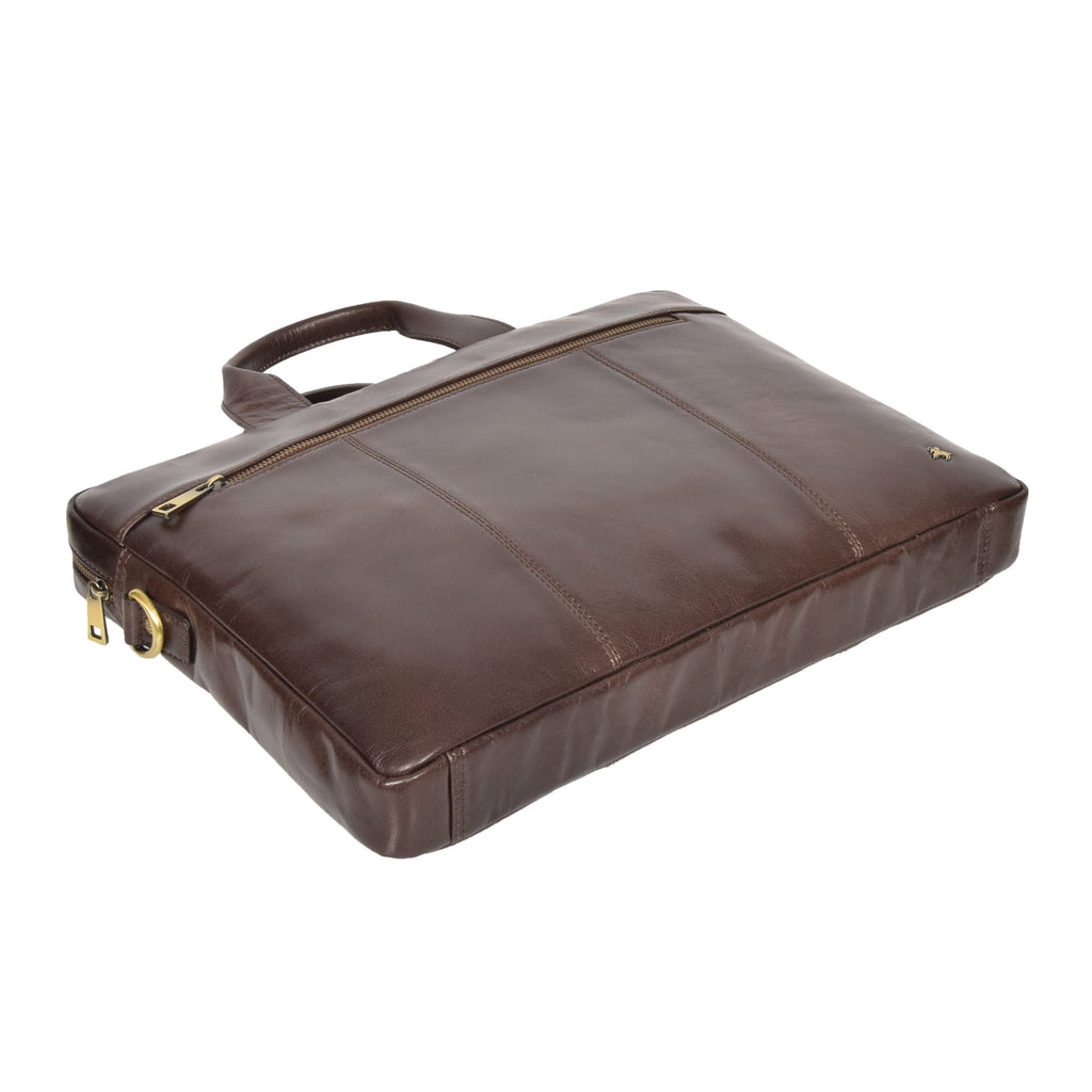 DR383 Slimline Cross Body Leather Briefcase Brown 4