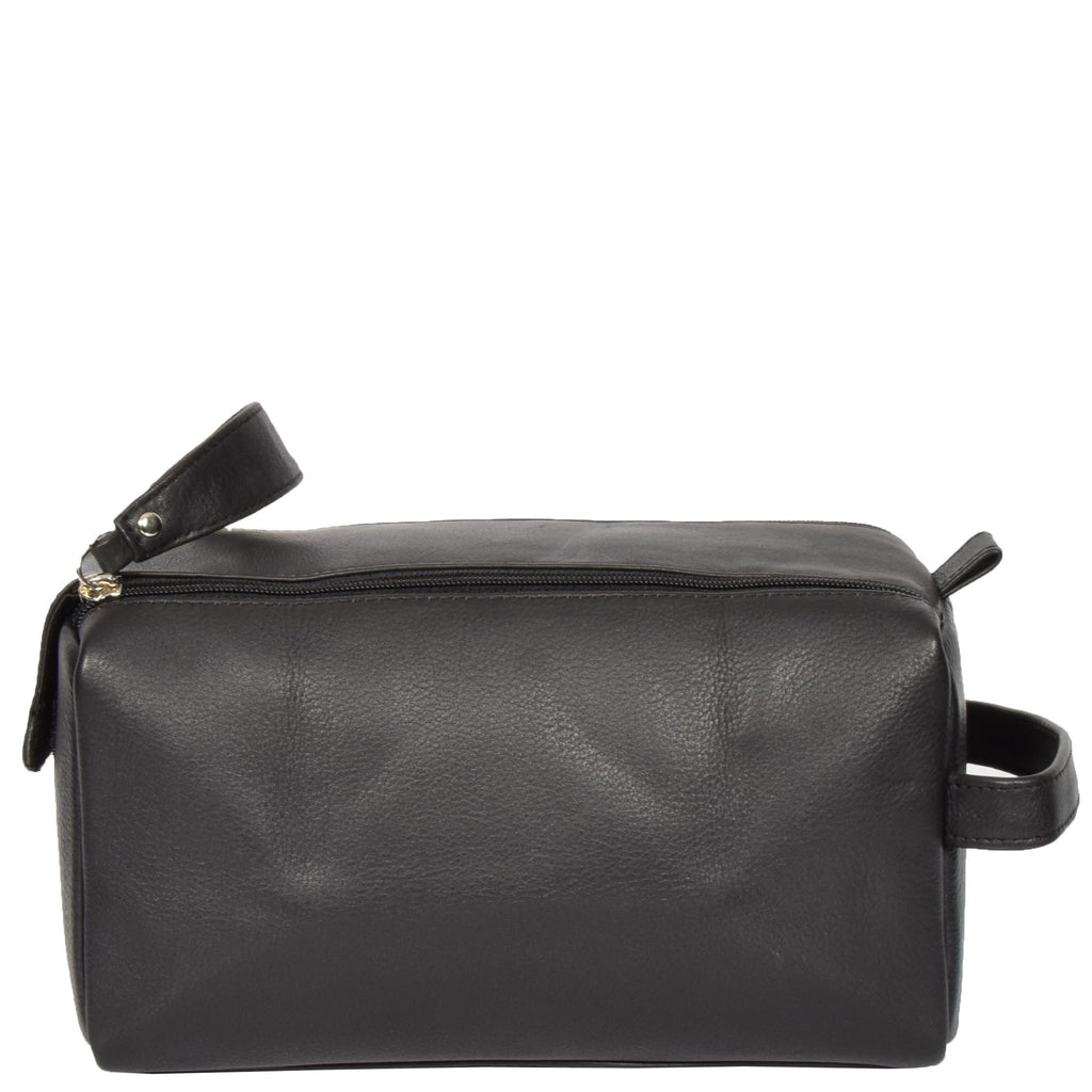DR316 Genuine Soft Leather Black Travel Wash Bag 2