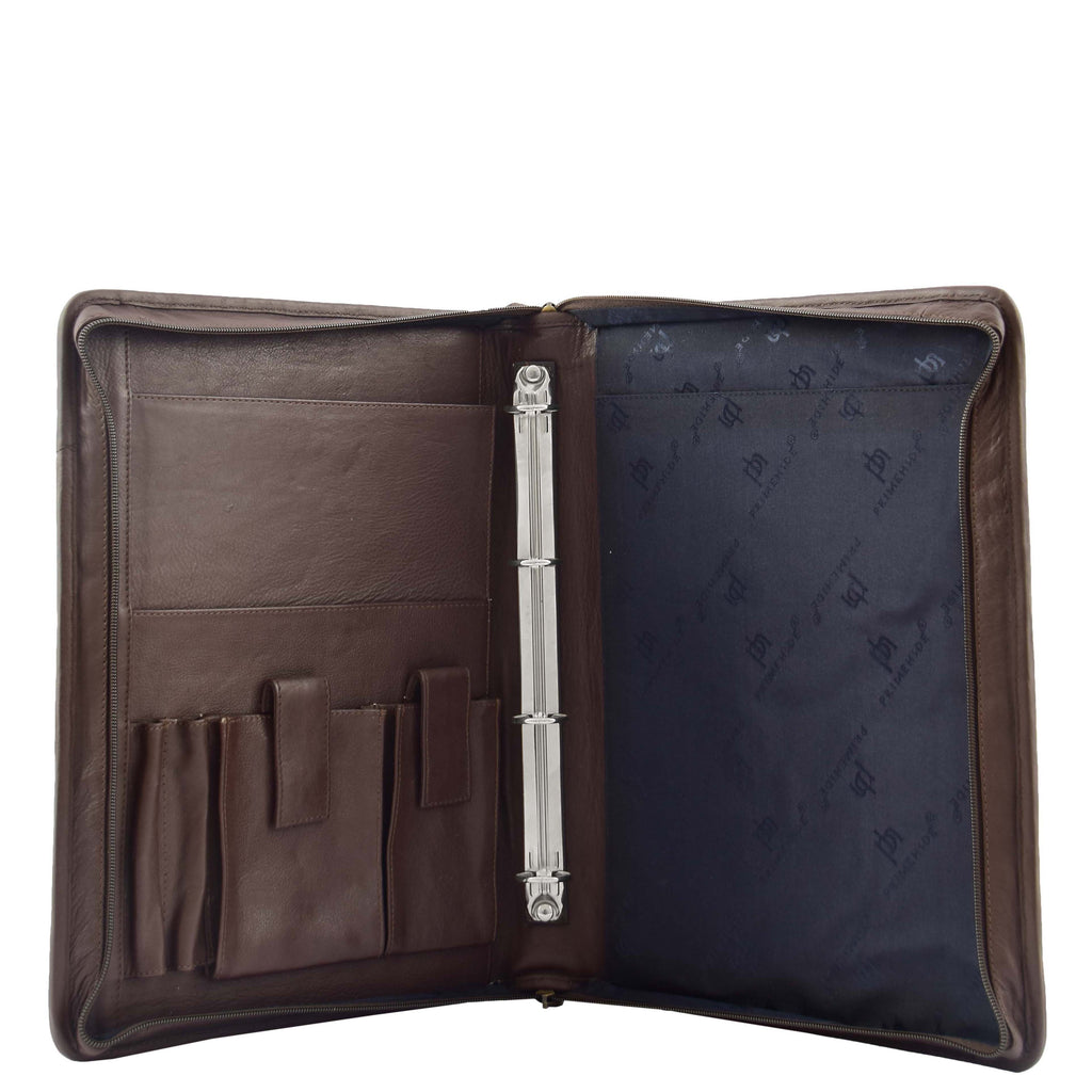 DR334 Real Leather Portfolio Case with Carry Handle Brown 5
