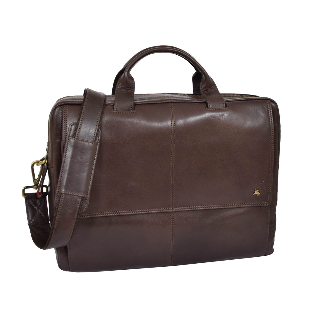 DR394 Men's Leather Briefcase with Laptop Compartment Brown 1