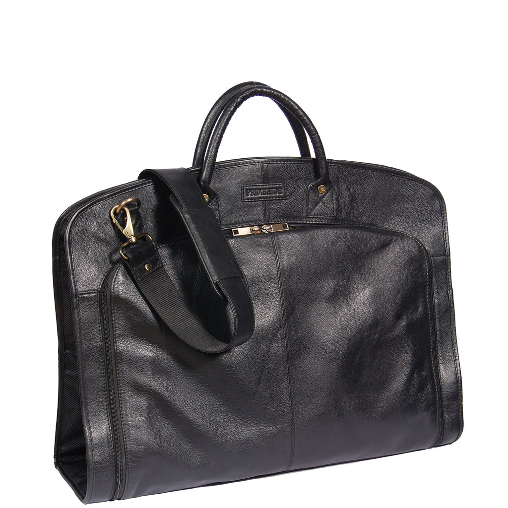 DR319 Genuine Soft Leather Suit Carrier Dress Garment Bag Black 6