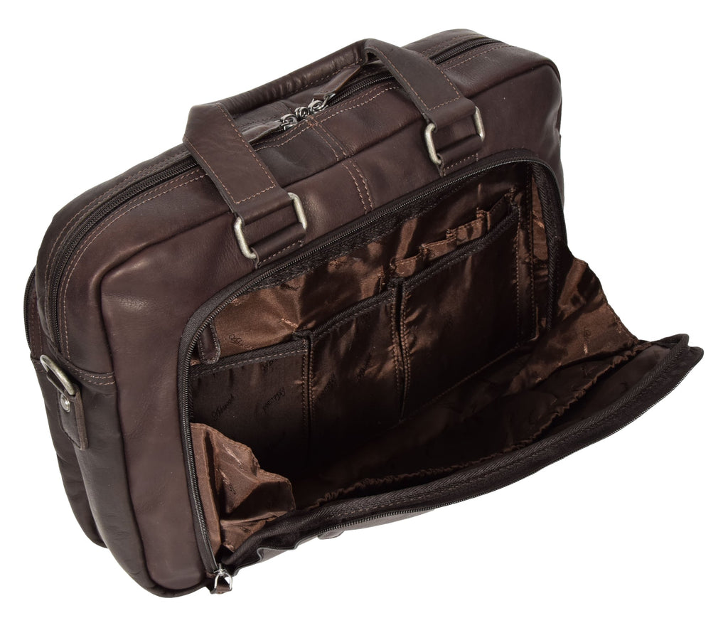 DR279 Men's Briefcase Genuine Soft Leather Laptop Bag Brown 4