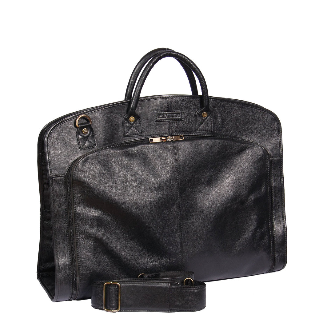 DR319 Genuine Soft Leather Suit Carrier Dress Garment Bag Black 5