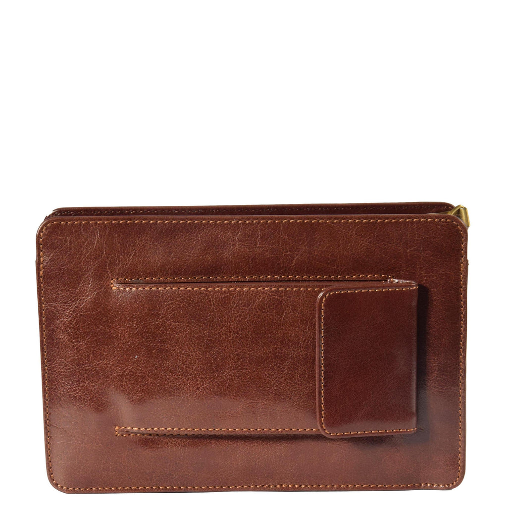 DR371 Real Leather Wristlet Pouch Brown 2