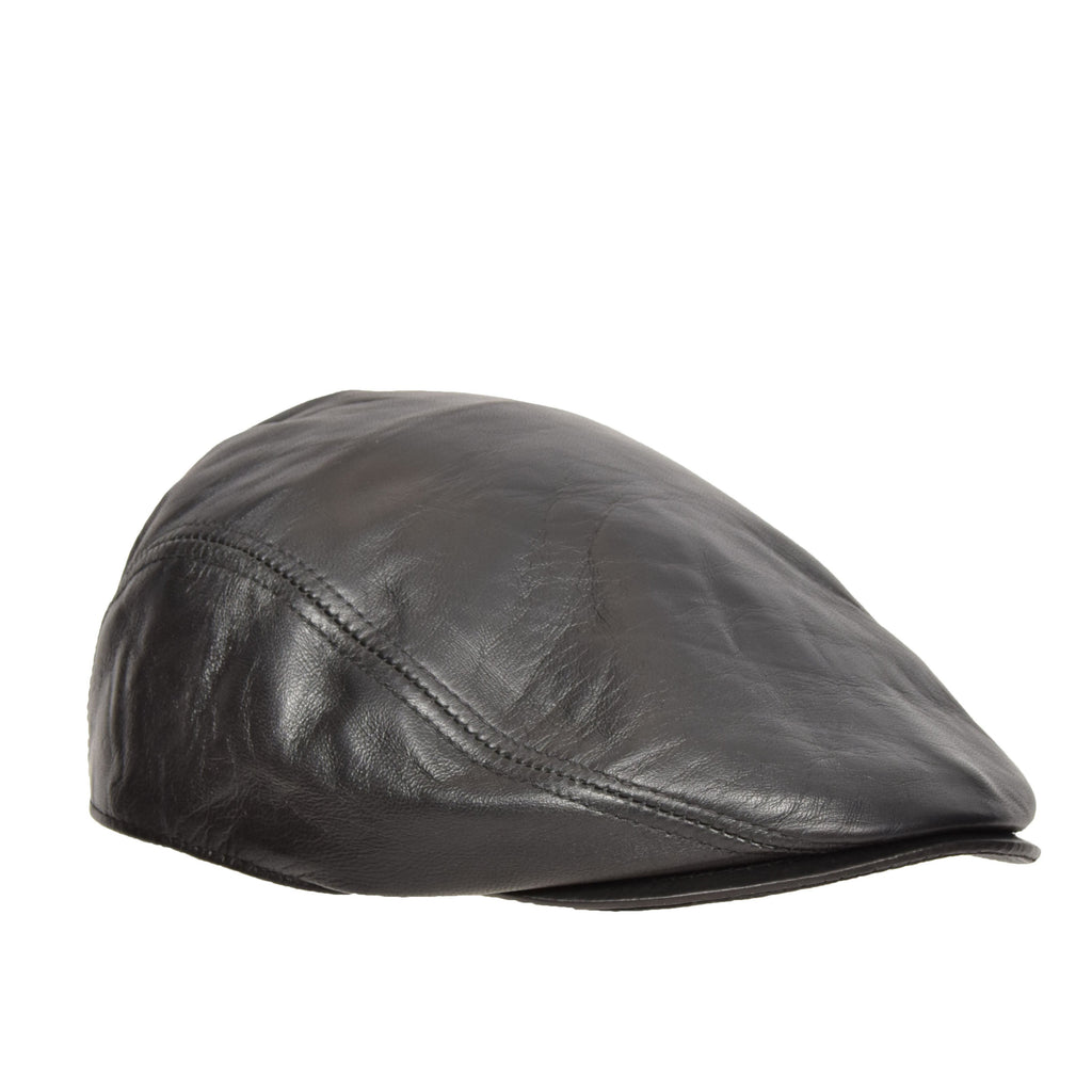 DR397 Soft Leather Classic Flat Cap Black 1