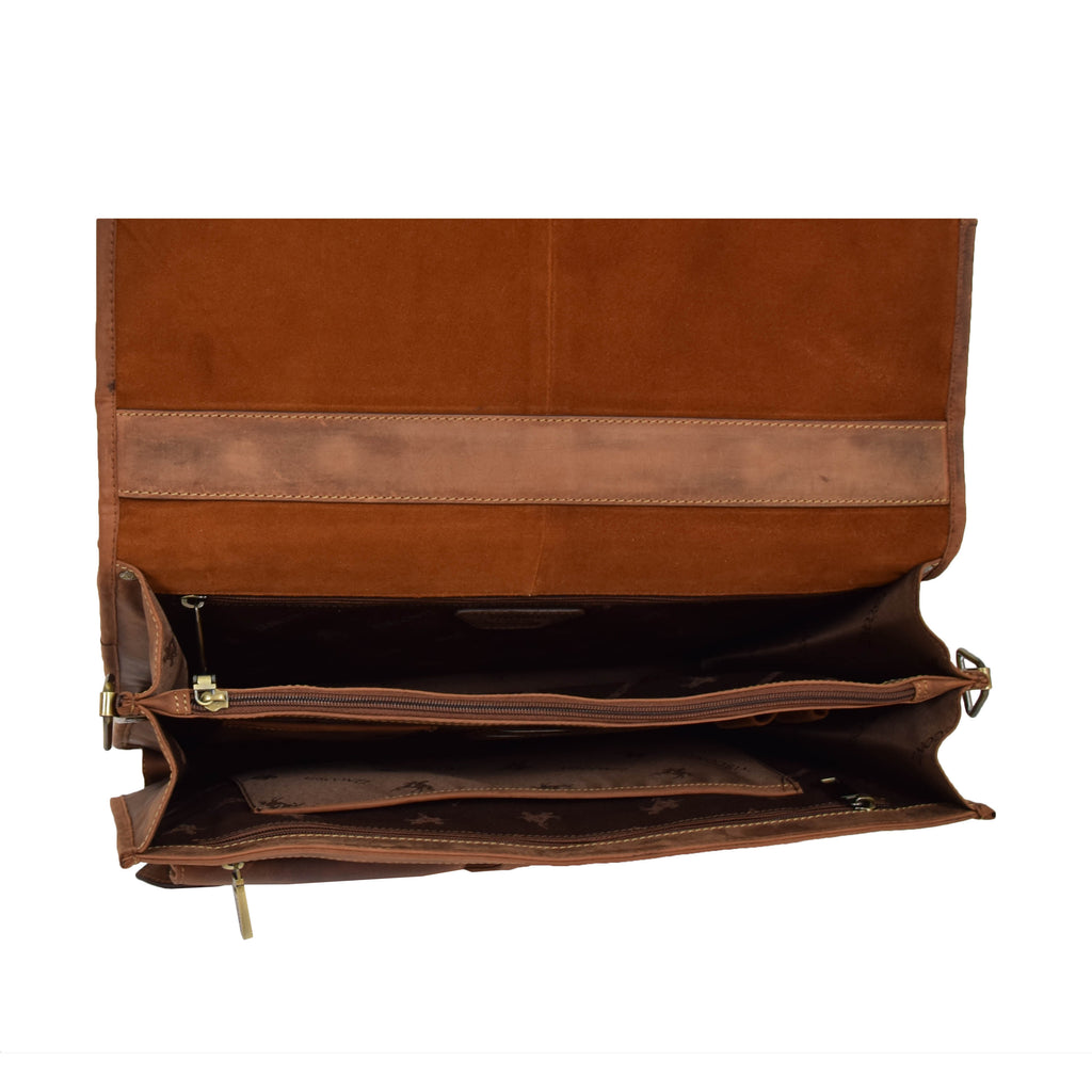 DR389 Men's Leather Cross Body Briefcase Oil Tan 6