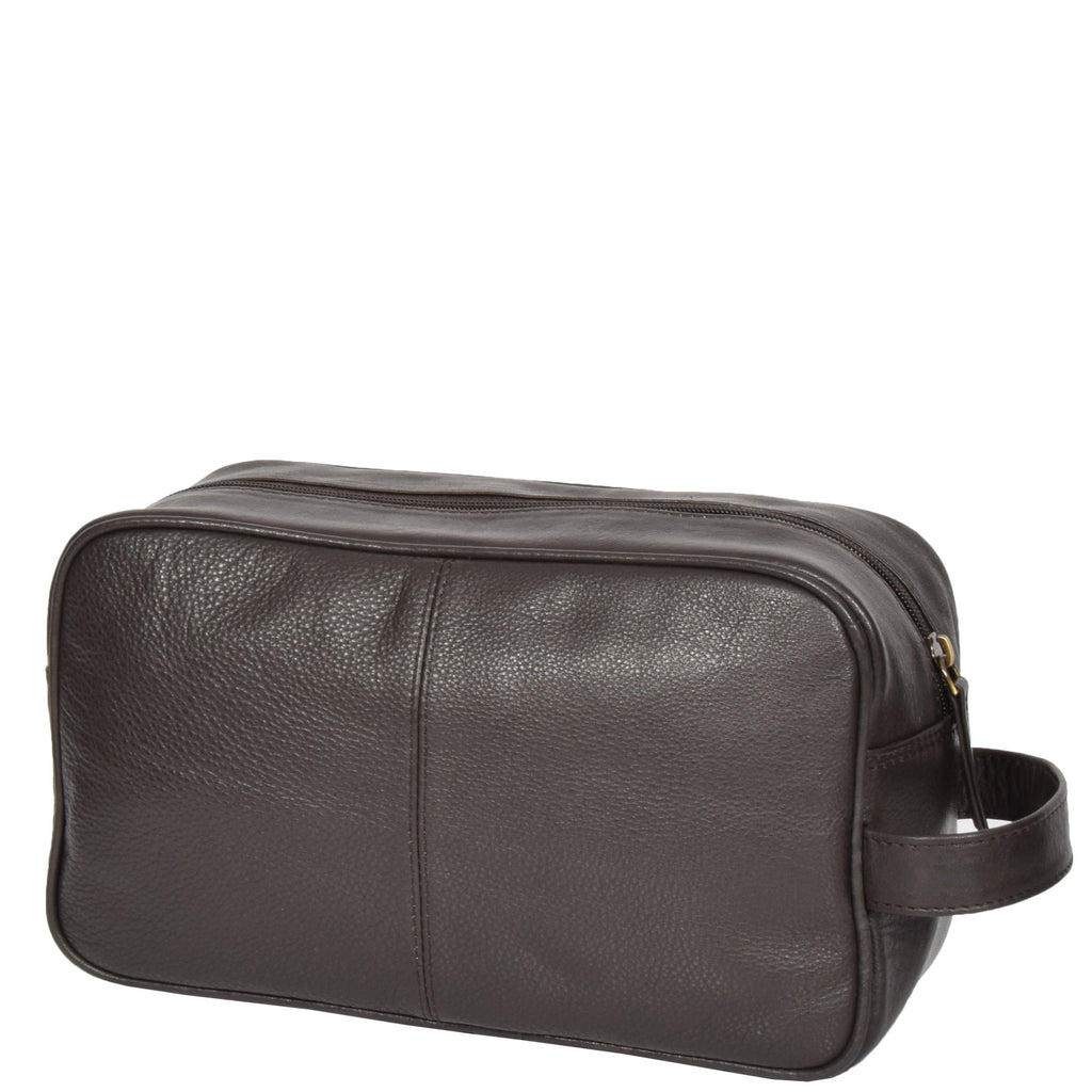 DR317 Leather Wash Toiletry Bag with Carry Handle Brown 4