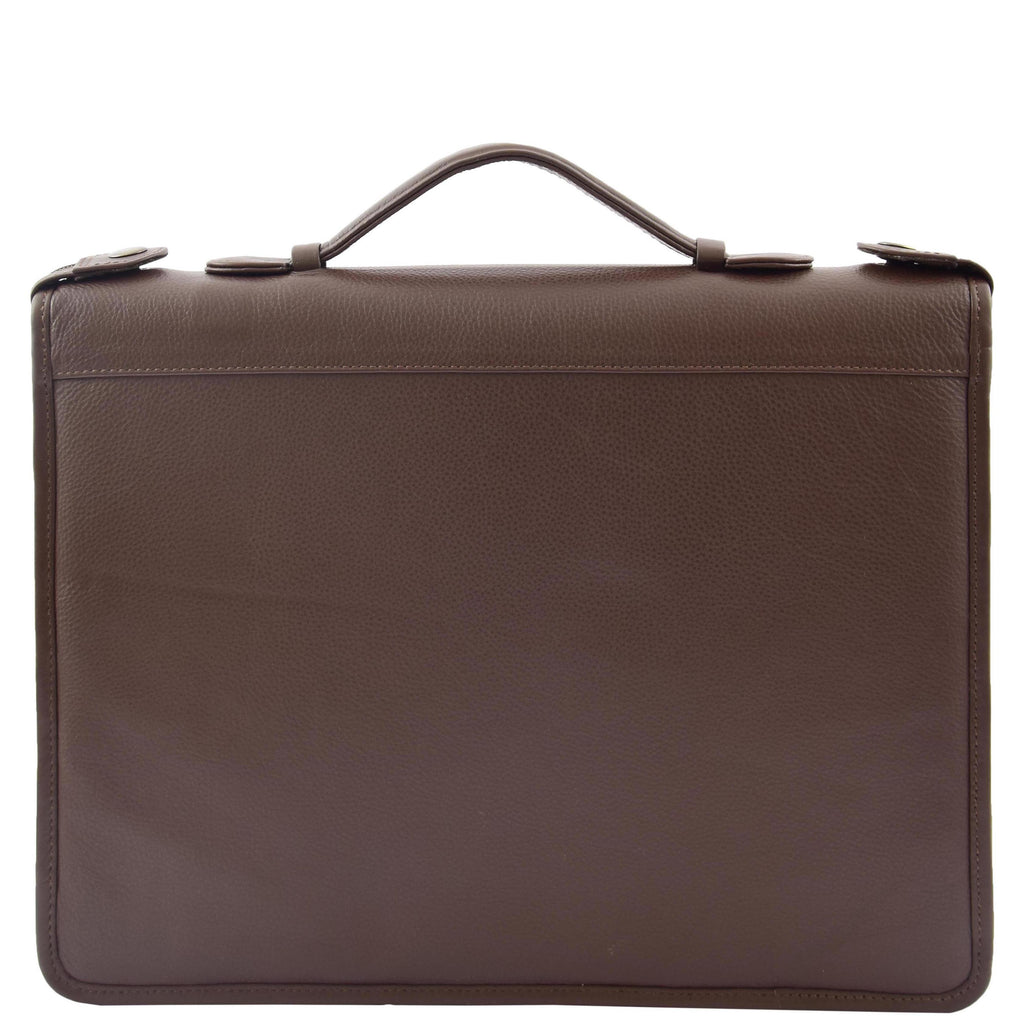 DR334 Real Leather Portfolio Case with Carry Handle Brown 4