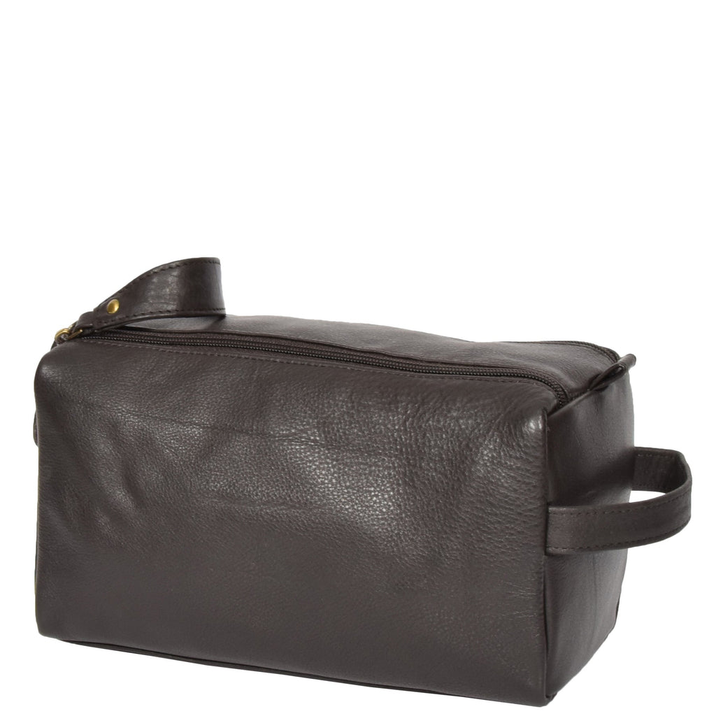 DR316 Genuine Soft Leather brown Travel Wash Bag