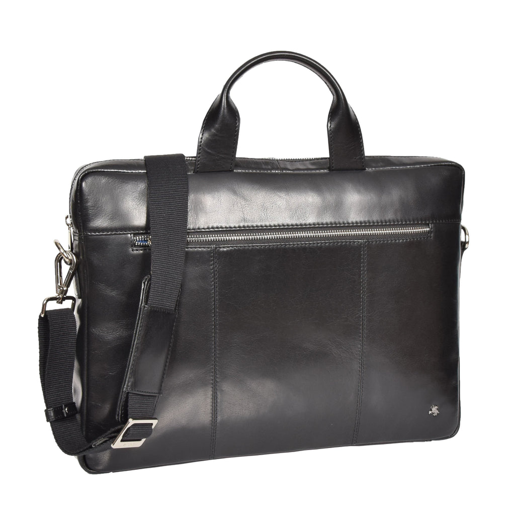DR383 Slimline Cross Body Leather Briefcase Black 1