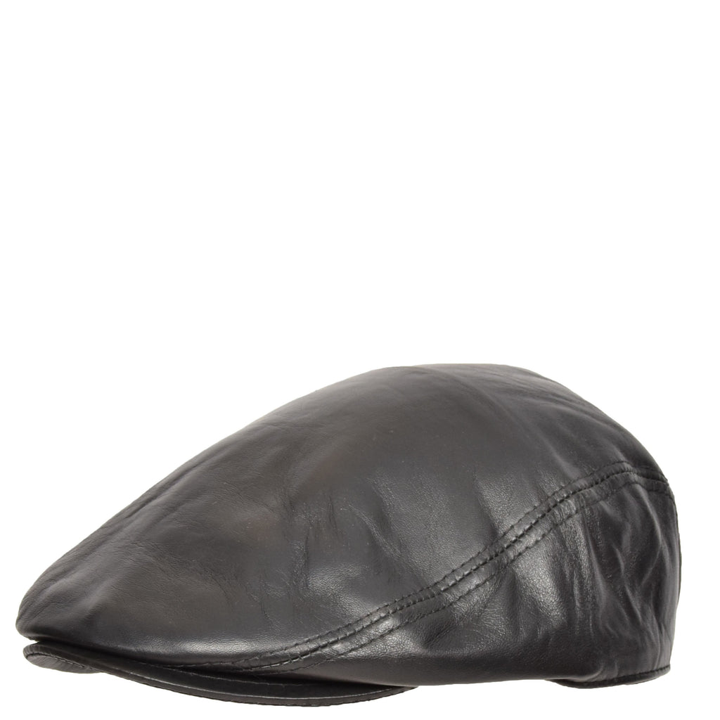 DR397 Soft Leather Classic Flat Cap Black 2
