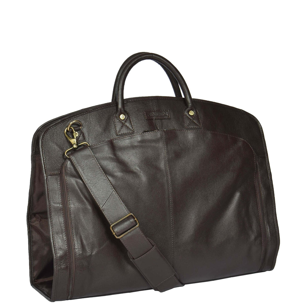 DR319 Genuine Soft Leather Suit Carrier Dress Garment Bag Brown1