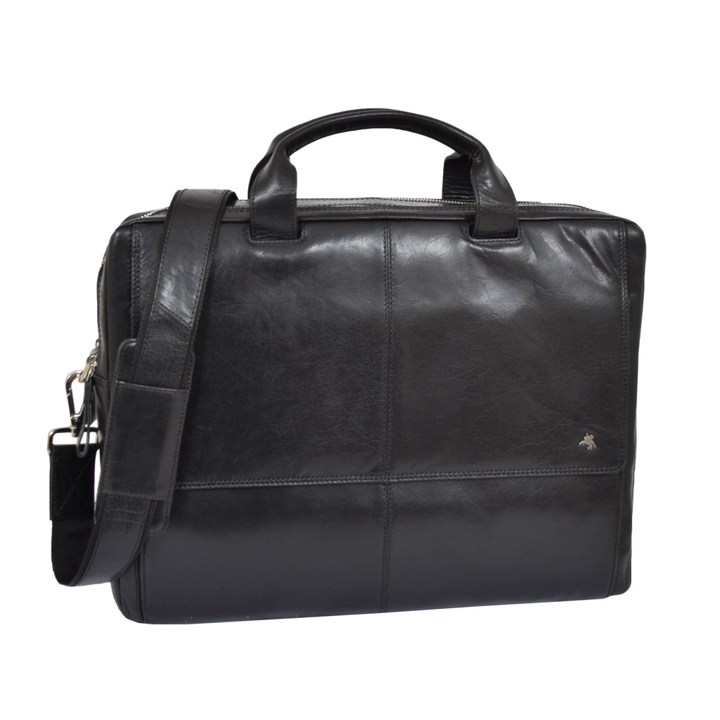 DR394 Men's Leather Briefcase with Laptop Compartment Black 1