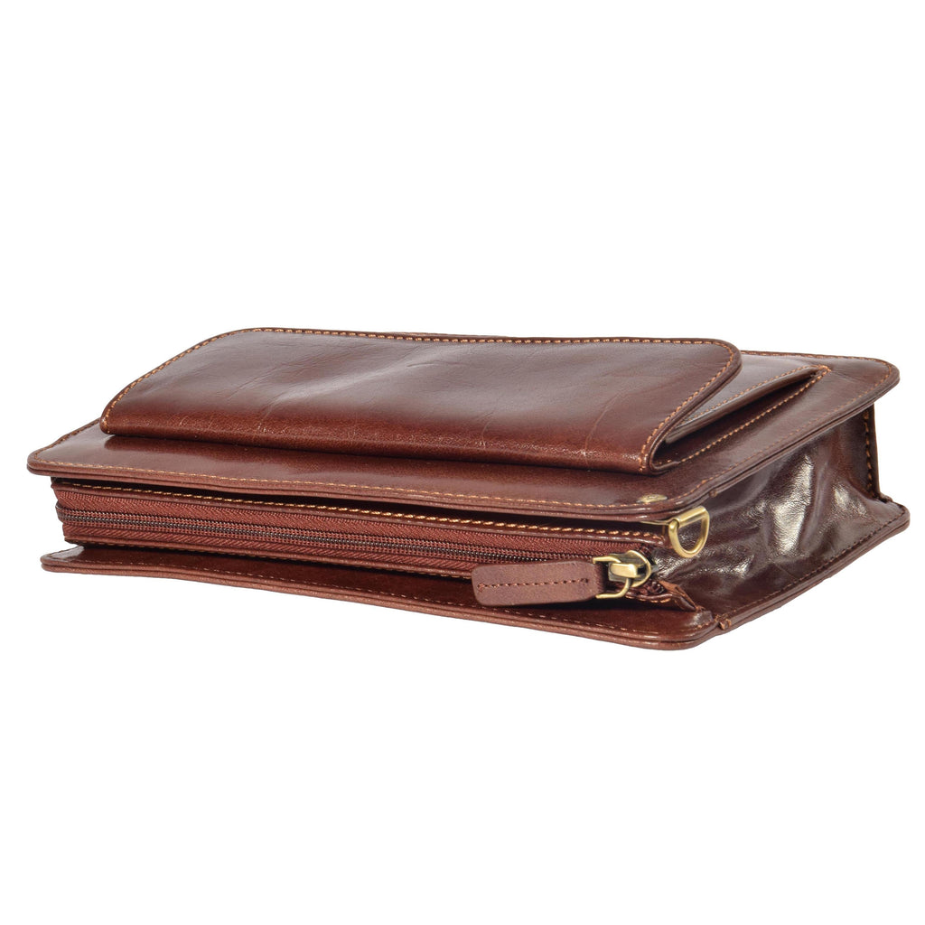 DR371 Real Leather Wristlet Pouch Brown 3