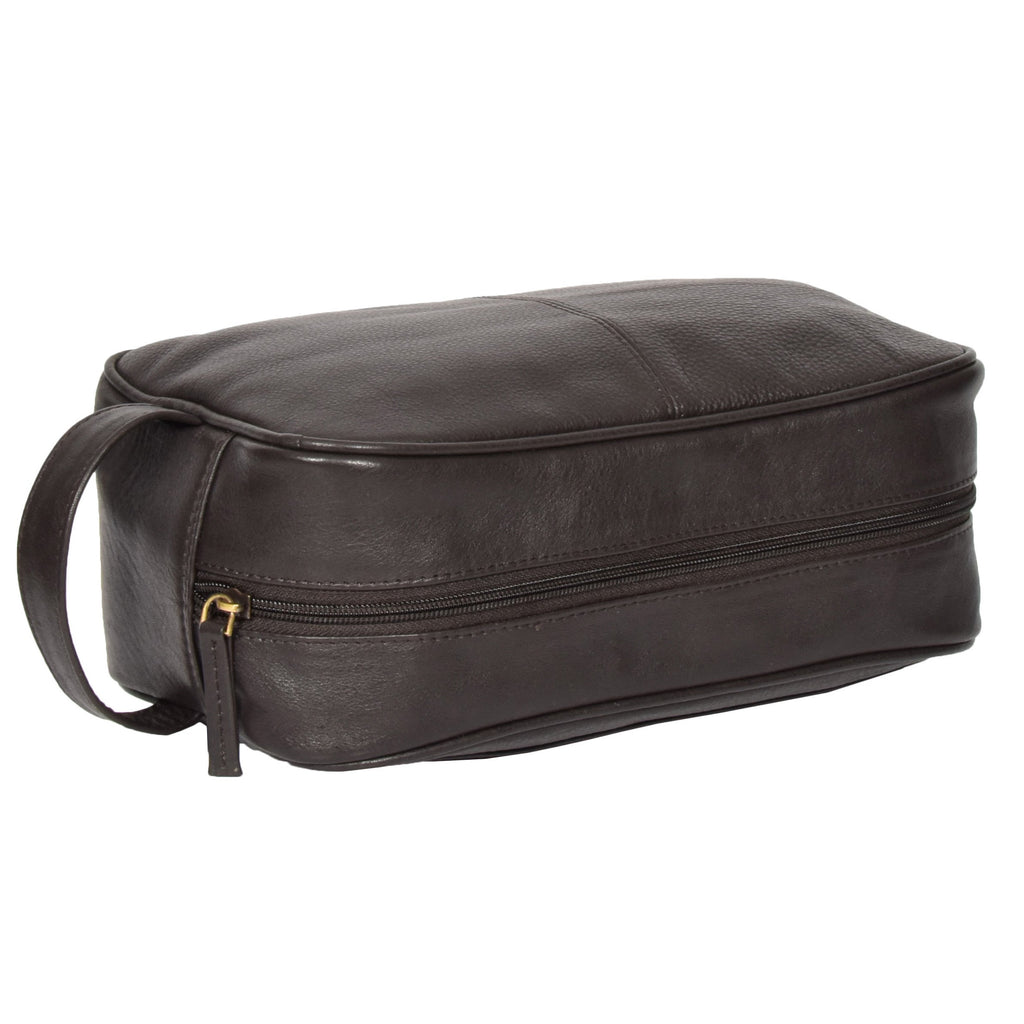 DR317 Leather Wash Toiletry Bag with Carry Handle Brown 2