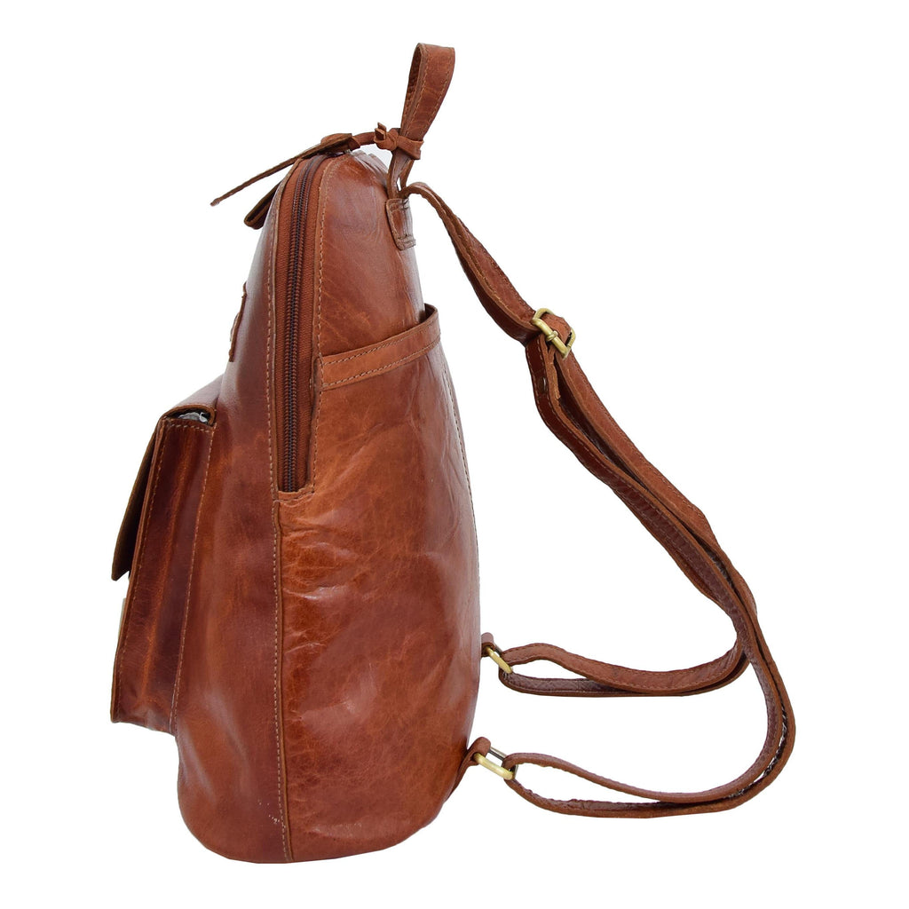 DR285 Women's Leather Casual Mid Size Backpack Cognac 3