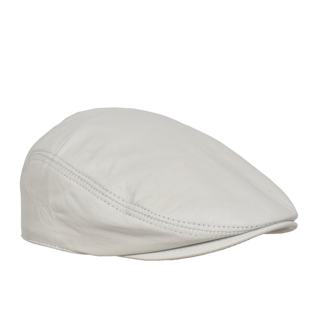 DR397 Soft Leather Classic Flat Cap White 1