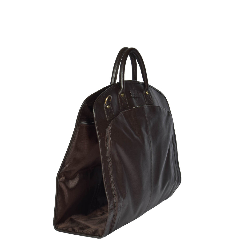 DR319 Genuine Soft Leather Suit Carrier Dress Garment Bag Brown 6