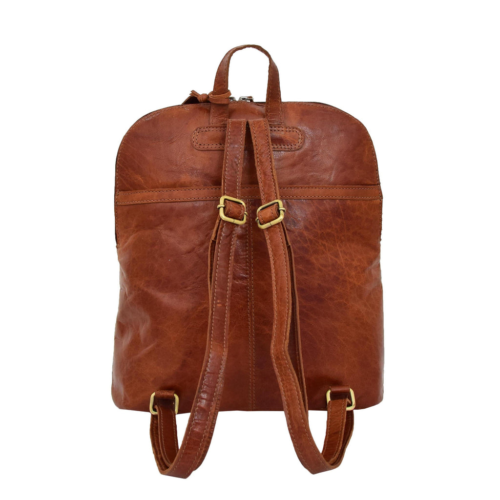 DR285 Women's Leather Casual Mid Size Backpack Cognac 4