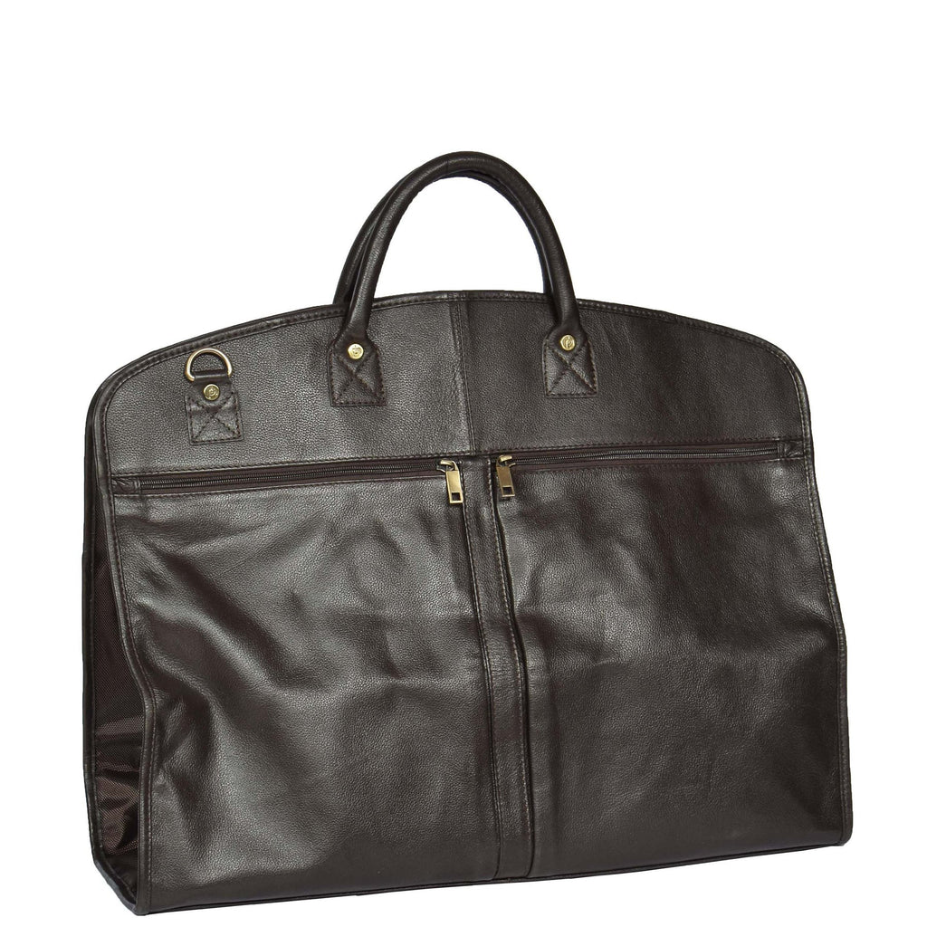 DR319 Genuine Soft Leather Suit Carrier Dress Garment Bag Brown  3