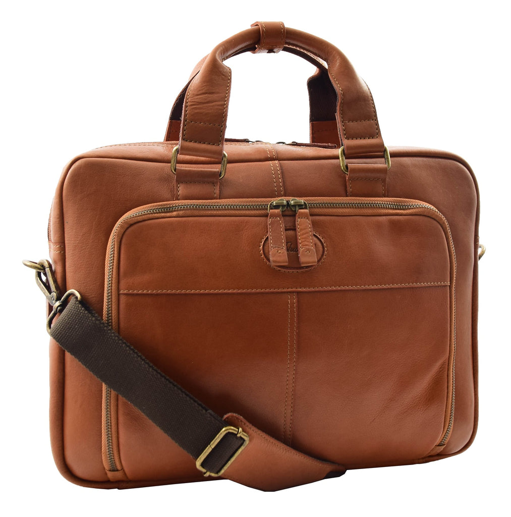 DR279 Men's Briefcase Genuine Soft Leather Laptop Bag Tan 1