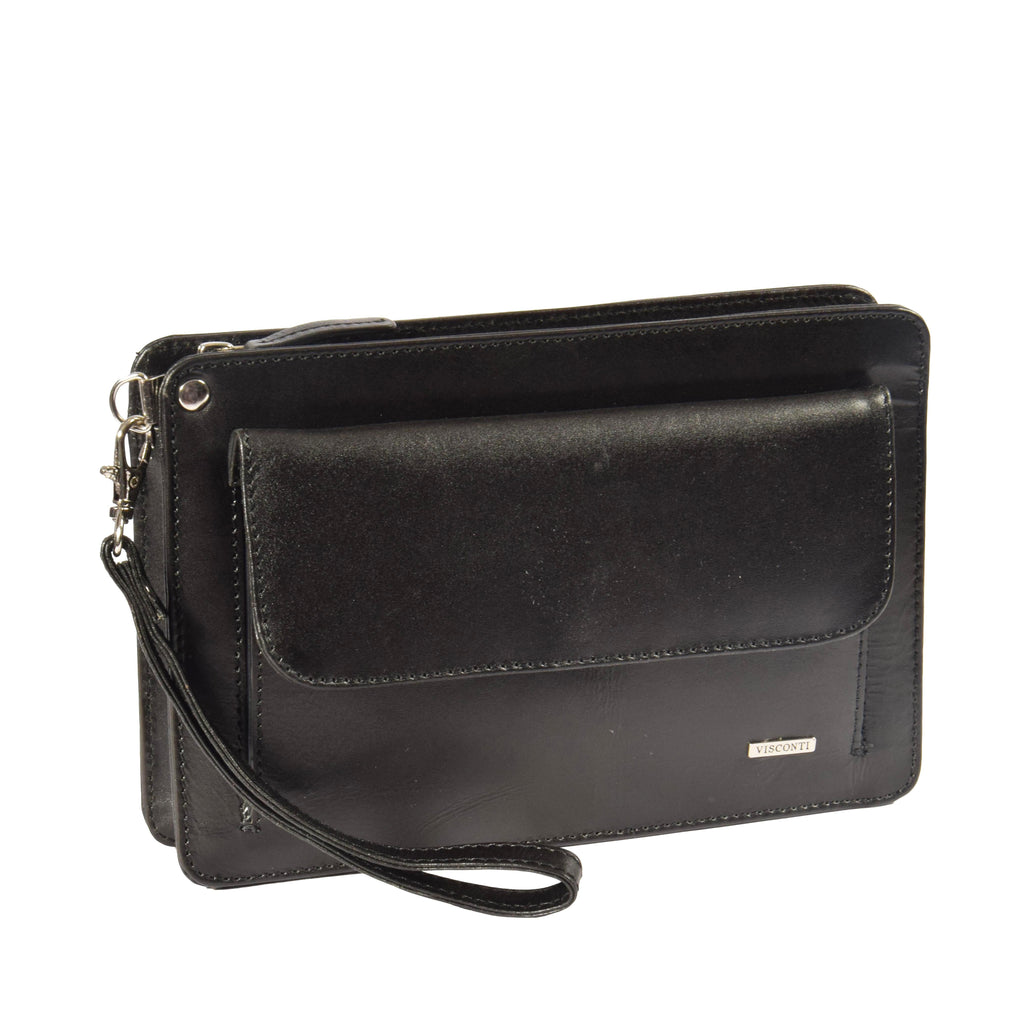 DR371 Real Leather Wristlet Pouch Black 1