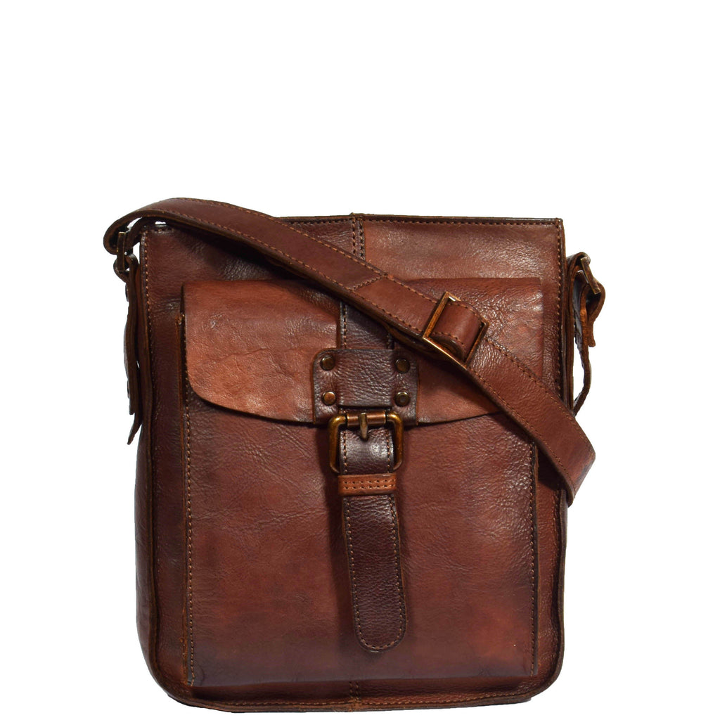 DR275 Mens Real Leather Vintage Body Bag Classic Rust 1