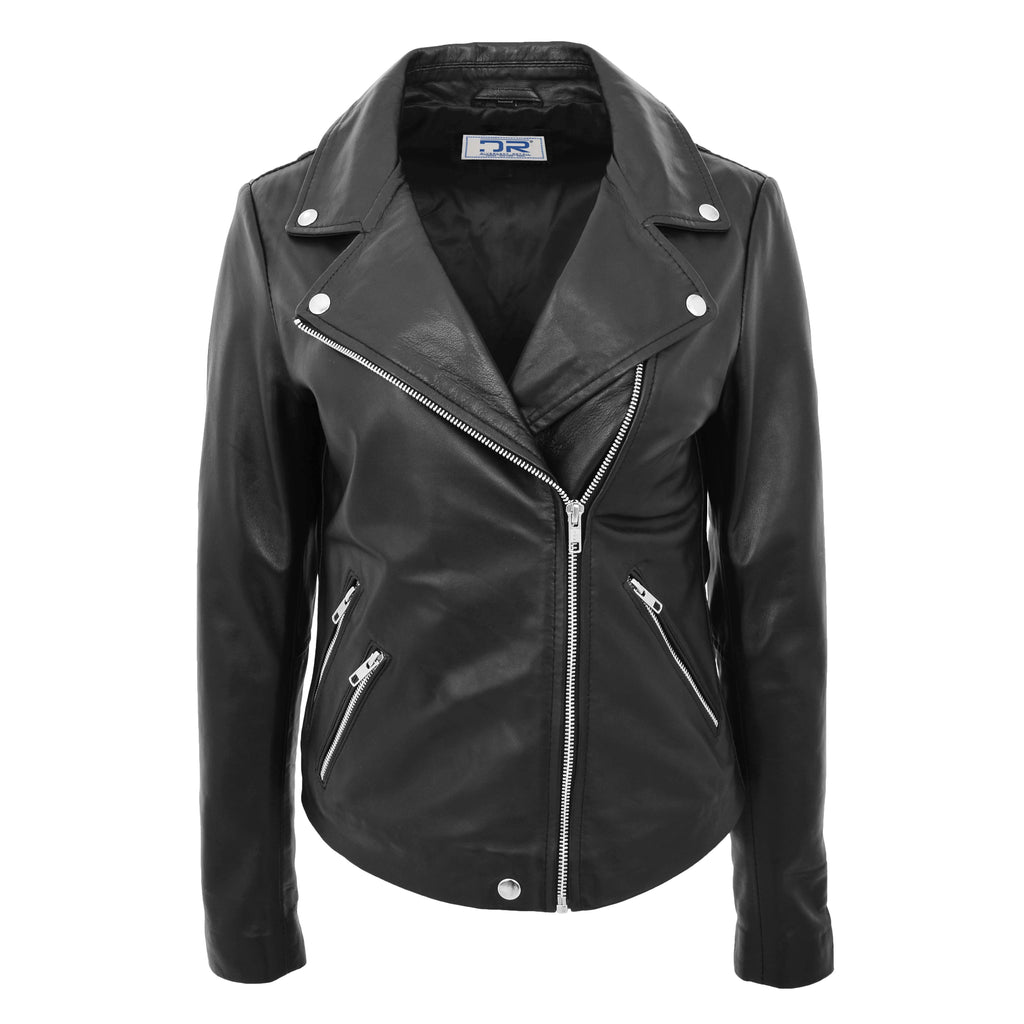 DR268 Women's Biker Leather Jacket Black 1