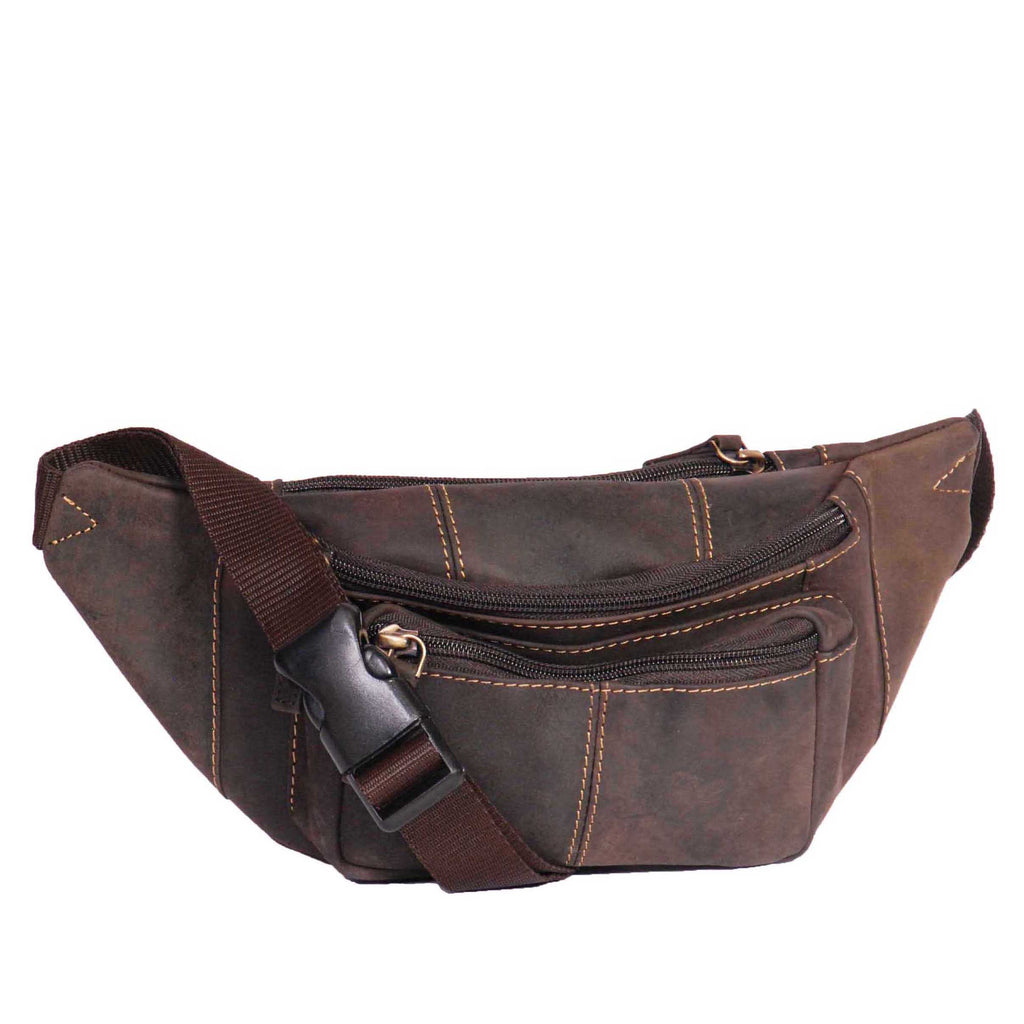 DR377 Real Leather Bum Bag Belt Waist Pack Oil Brown 1