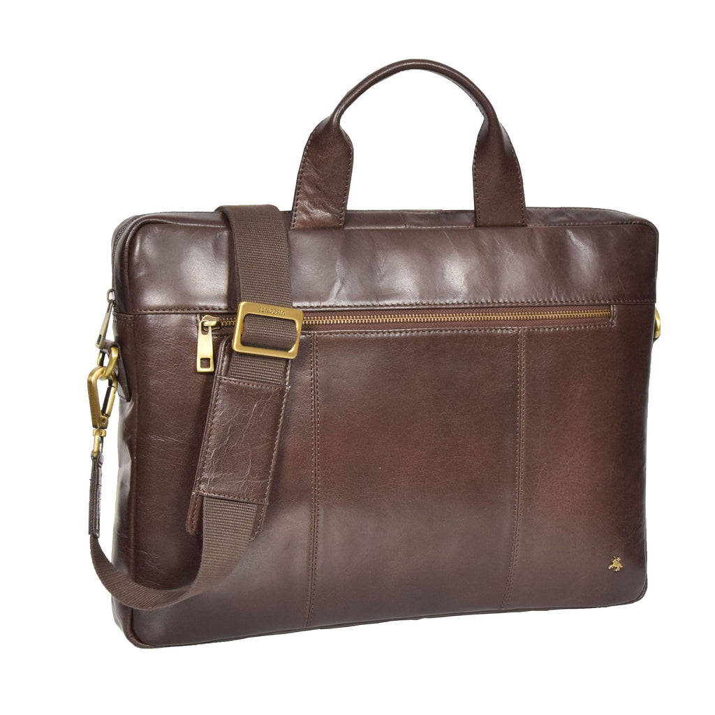 DR383 Slimline Cross Body Leather Briefcase Brown 1