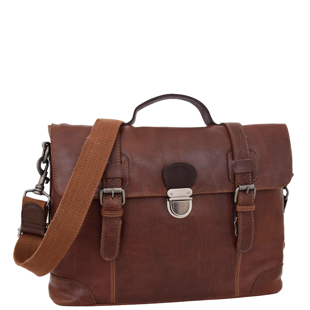 DR312 Men's Leather Bag Vintage Style Briefcase Brown 1