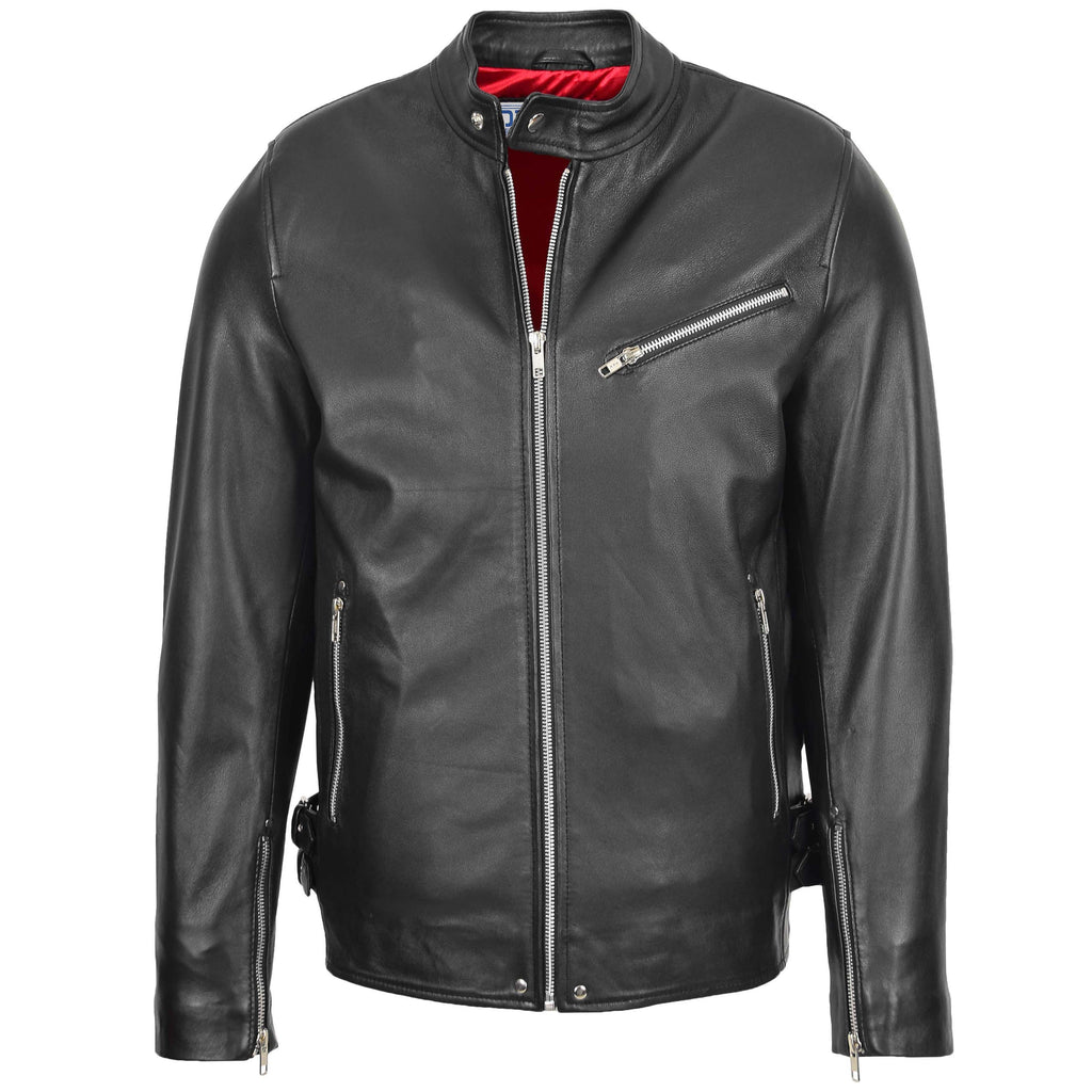 DR141 Men's Biker Sheep Leather Jacket Black 2