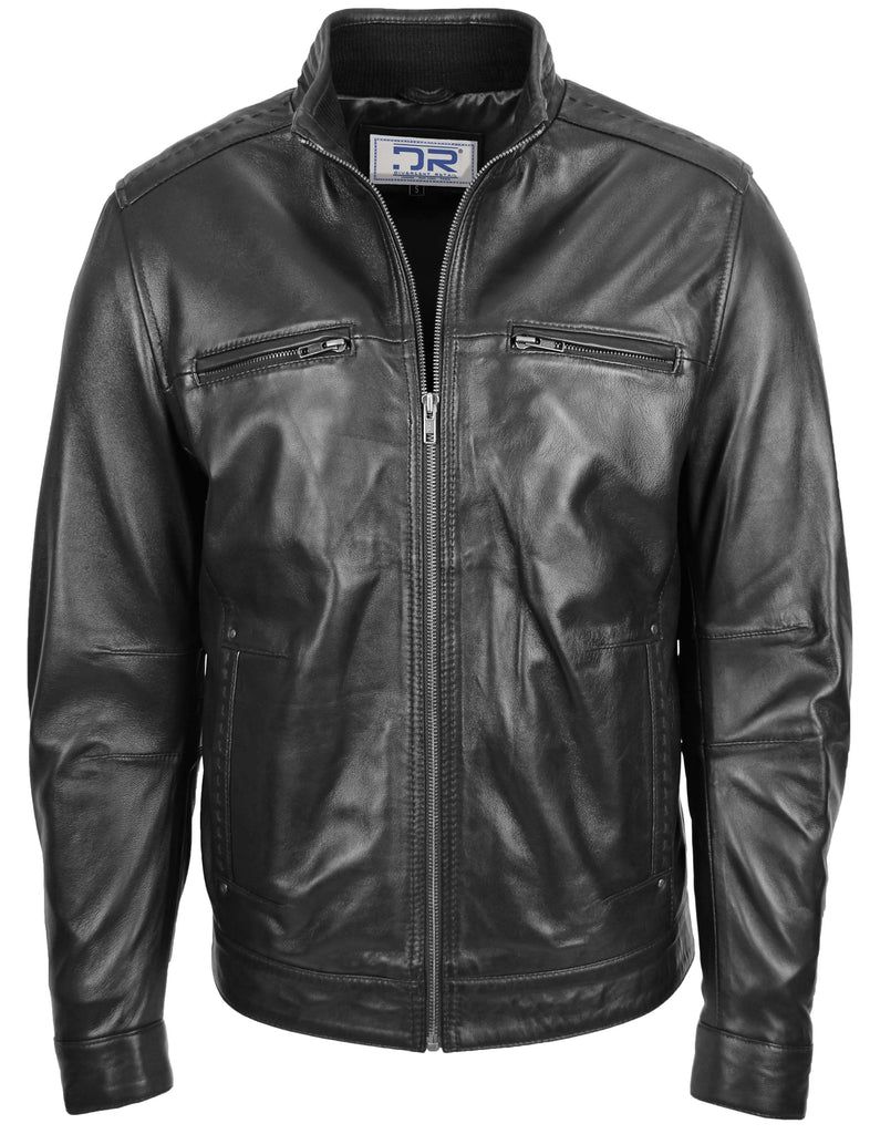 DR131 Men's Black Classic Biker Leather Jacket Black 2