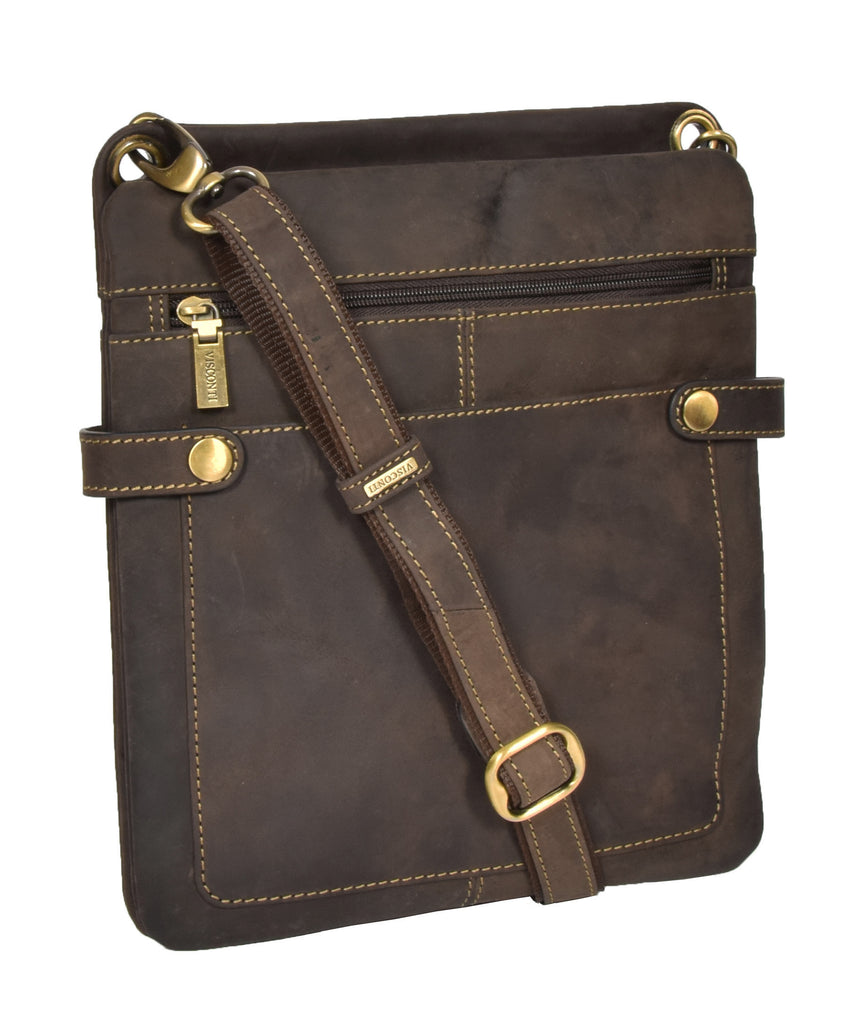 DR390 Large Size Leather Sling Bag Oil Brown 2