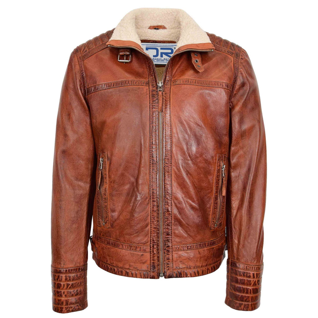 DR186 Men’s Leather Biker Style With Sherpa Lined Brown 1