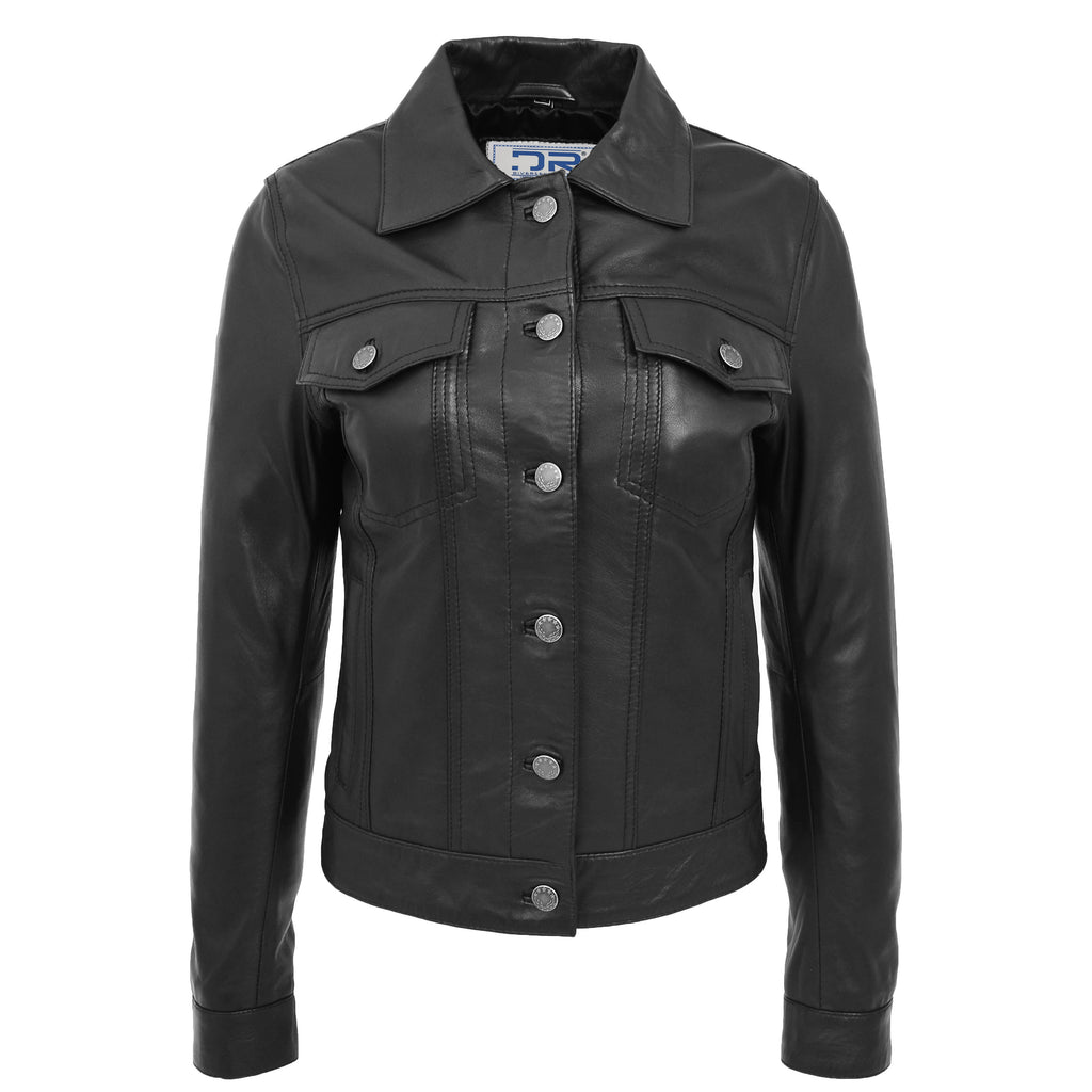 DR213 Women's Retro Classic Levi Style Leather Jacket Black 1