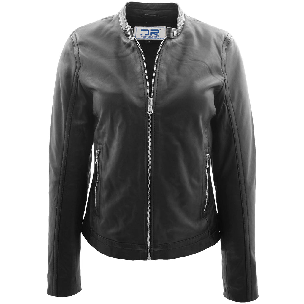 DR247 Women's Soft Leather Biker Style Jacket Black 5