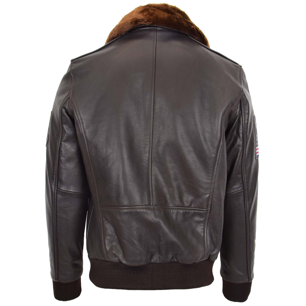 DR184 Men's Leather Bomber Jacket with Detachable Collar Brown 3