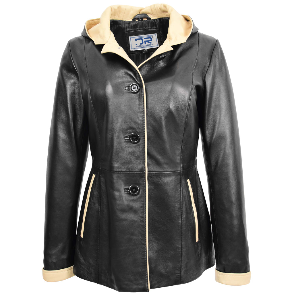 DR226 Women's Winter Warm Leather Jacket with Hood Black 1