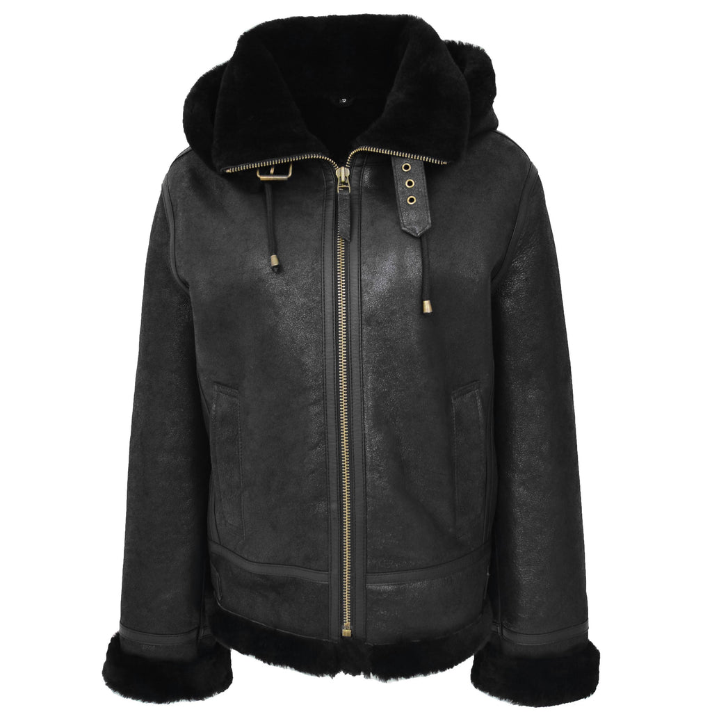 DR248 Women's Real Sheepskin Winter Warm Jacket Black 1