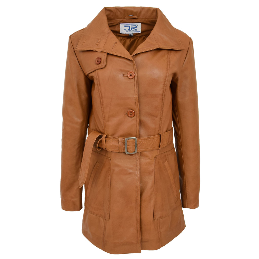 DR219 Women's Smart Winter Leather Coat Tan 1